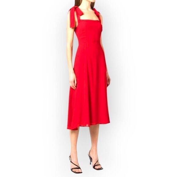 Reformation Womens Dress Sz Small Cherry Red Midi Nadira Glamourcore Princesscor - Picture 1 of 13